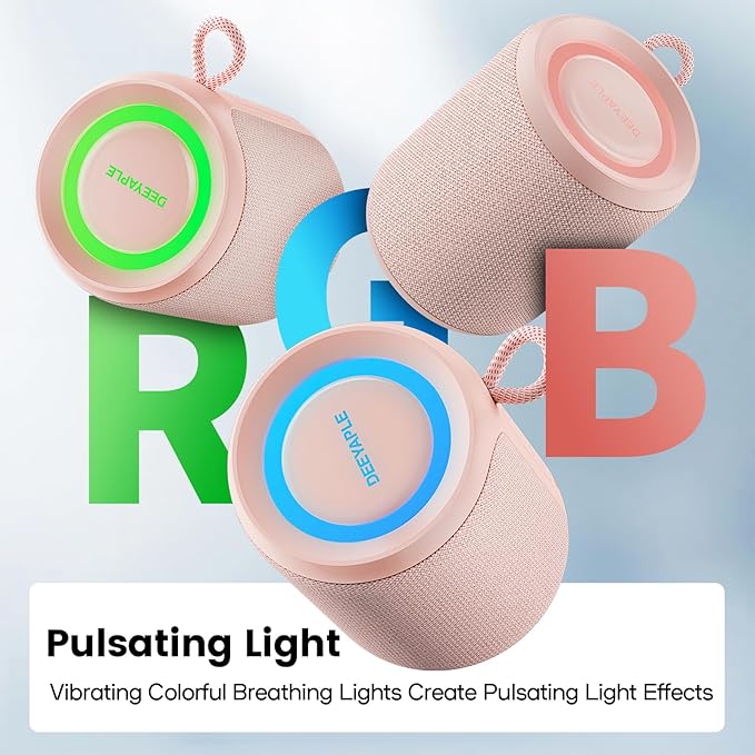 Bluetooth Speaker Wireless,IP67 Waterproof & Dustproof Portable Speaker with Lights,15W Loud Stereo Sound, 2500mAh Battery All Day Playtime, TWS Pairing, BT5.3, Home/Party/Outdoor/Beach (Pink)