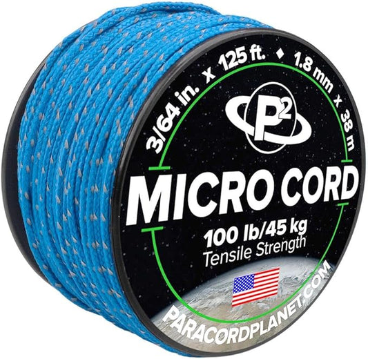 Paracord Planet Micro Paracord – Thin Braided Cord for Crafting, Fishing, and DIY Projects in 125 ft Spools – Reflective Royal Blue