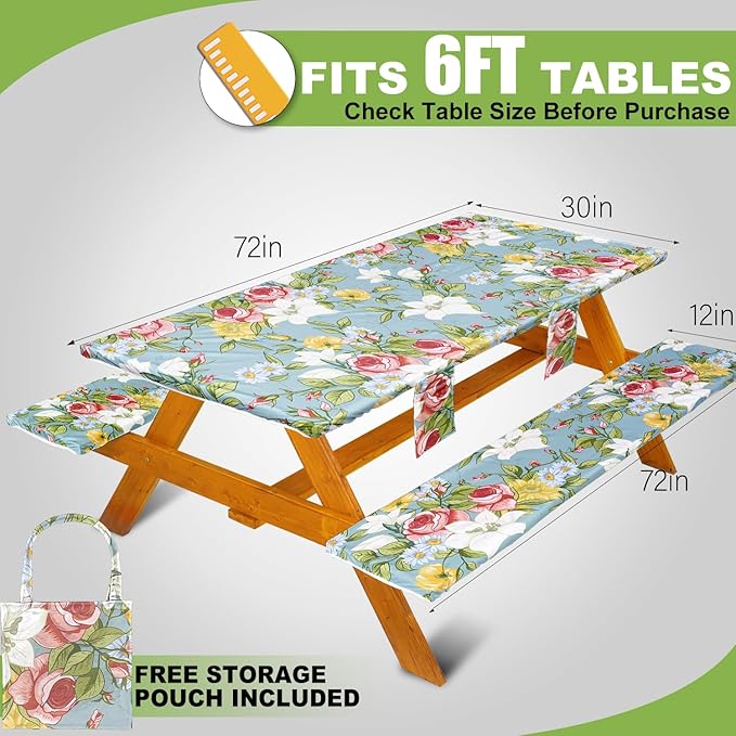 Fitted Picnic Table Cover with Bench Covers Set, Waterproof Lightweight Rectangle 72in Folding Table Cloths Canopy Shade Slipcover Cool Unique Fun Camping Gift for Camper Women Men Family Rv Owners