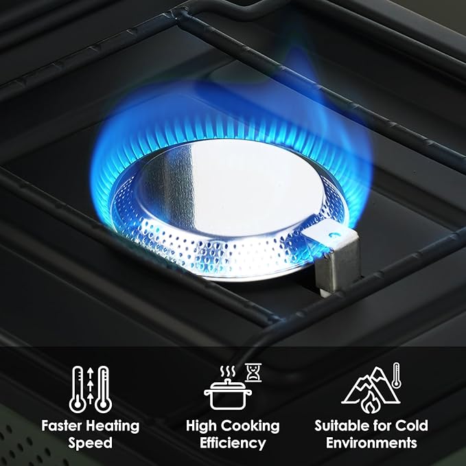 2 Burner Camping Stove with Carrying Bag, Foldable Propane Camp Stove with 17,200 BTU for Camping, Portable Gas Stove with Adjustable Burner for Tailgating, Backyard BBQ,Green