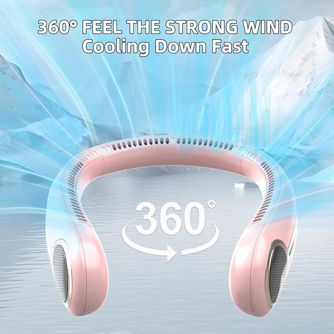 Portable Neck Fan,Gift Ideas,Personal Wearable Bladeless Fan,360° Cooling,LED Display,4-Speeds,6000mAh Rechargeable,Powerful Wind,Outdoor Travel Camping,Birthday Gifts for Men Women Dad Mom (Pink)