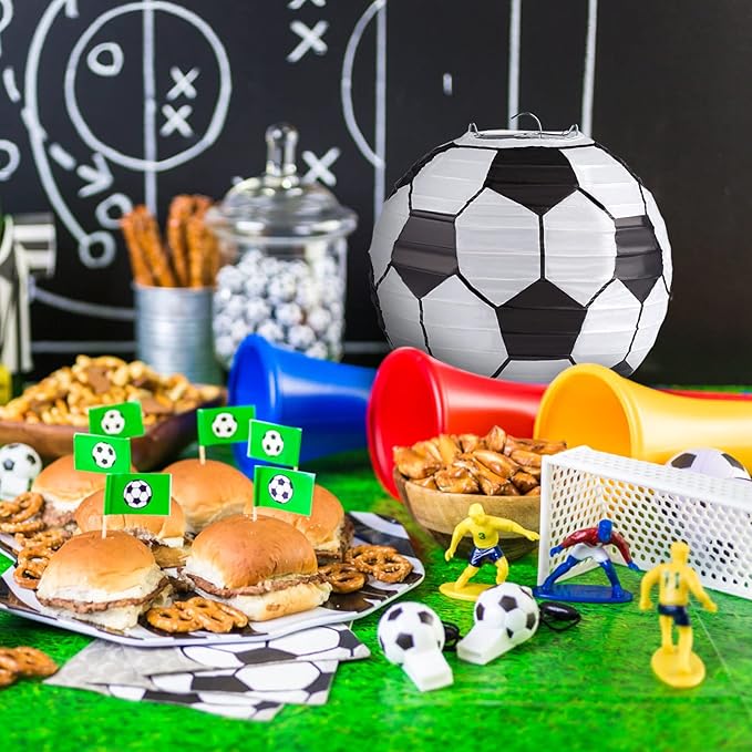 Kesoto 12 Inch Soccer Paper Lanterns - Pack of 5, Black, LED, Not Water Resistant, Soccer-Themed Paper Lantern, Lantern