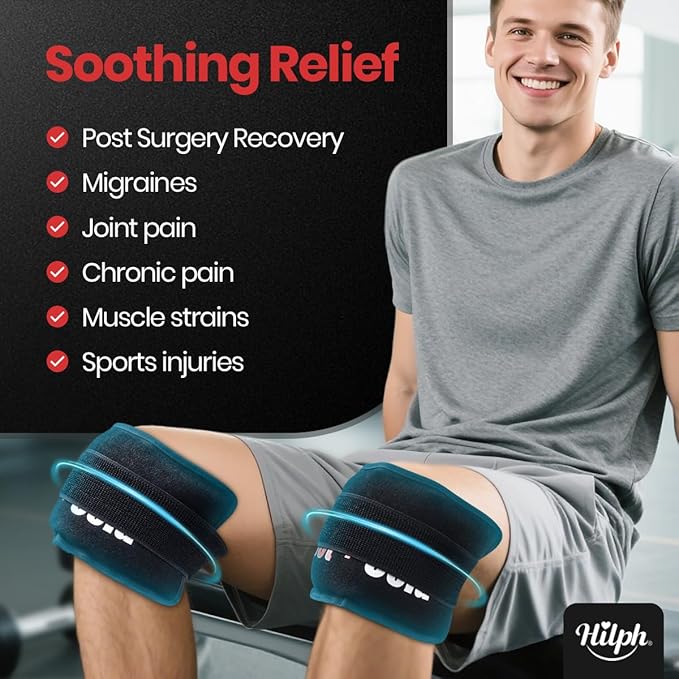 Hilph Ice Pack for Injuries Reusable, 2 Packs Soft Hot and Cold Gel Pack with Adjustable Strap, Flexible Ice Pack Wraps for Joints and Muscle, Back, Knee & More Discomfort Relief (9.5" x 4.7")