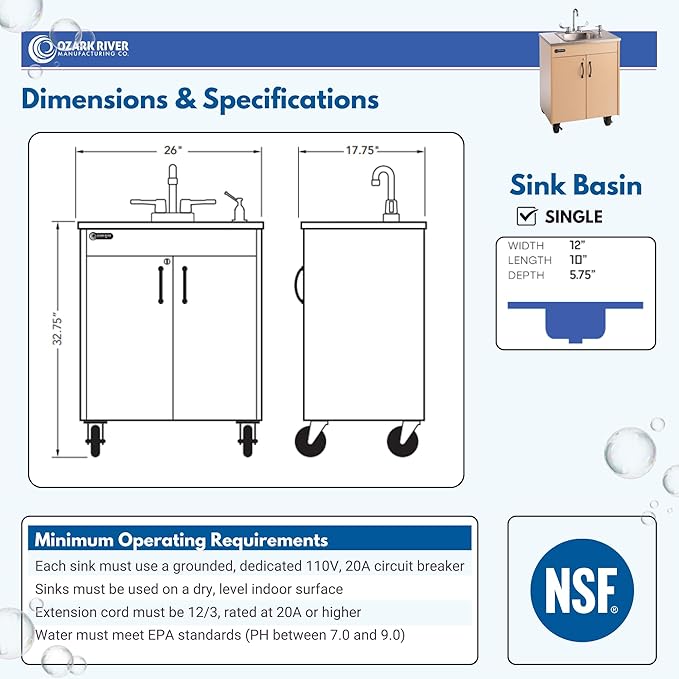 Ozark River Portable Sinks Lil Premier S1, Child Height Stainless Steel Self Contained Portable Sink with Hot Water for Kids, Hot Water Handwashing Station for Daycares & Classrooms