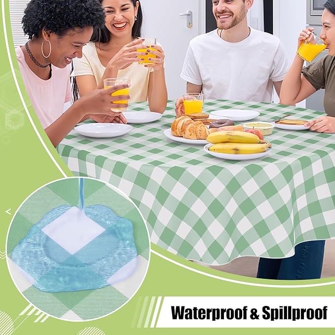 Smiry Round Plastic Table Cloth, Waterproof Vinyl Tablecloth with Flannel Backing, Wipeable Buffalo Plaid Table Cover for Dining, Indoor and Outdoor (Sage Green & White, 60" Round)
