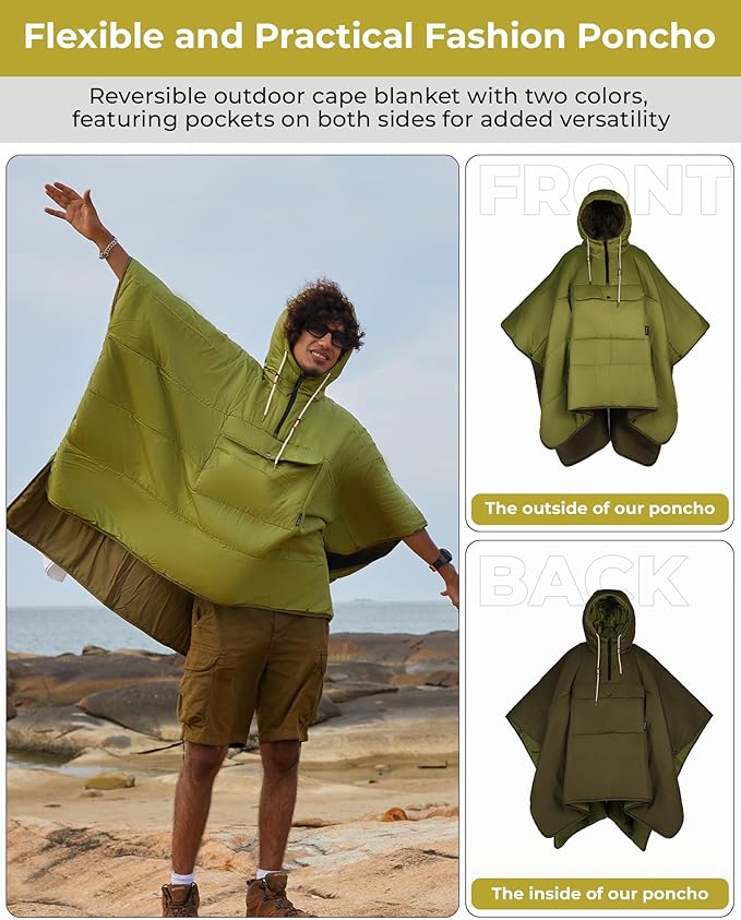 KingCamp Camping Wearable Hoodie Blanket Poncho Ultralight Sleeping Bag Adult, Outdoor Stadium Water-Repellent