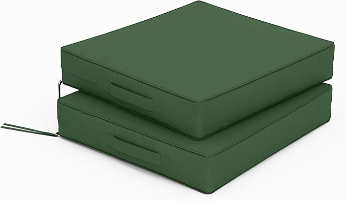 Patio Chair Cushions 17 X 16 X 3 Inch Waterproof Outdoor Seat Cushions for Patio Furniture, Outdoor Sofa Couch Pads with Ties & Handle, Set of 2, Green