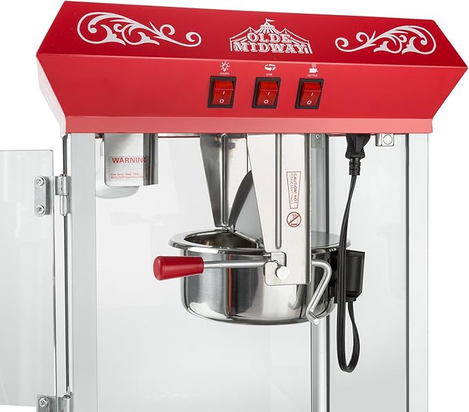 Olde Midway Bar Style Popcorn Machine Maker Popper with 8-Ounce Kettle - Red