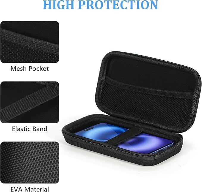 GLCON Portable Protection Hard EVA Case for External Battery,Cell Phone,GPS,Hard Drive,USB Charging Cable,Carrying Bag Mesh Inner Pocket,Zipper Enclosure,Universal Travel Pouch Bag