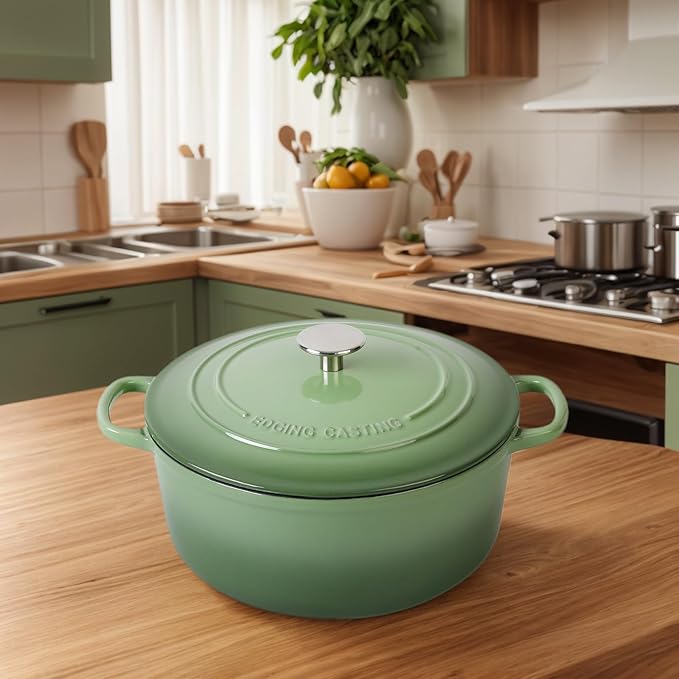 Enameled Cast Iron Dutch Oven Pot With Lid, 5.5 Quart, for Bread Baking, Cooking, Pistachio Green