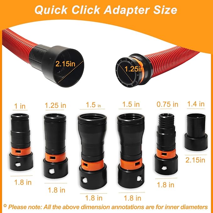 10FT Shop Vac Hose, Dust Collection Hose Kit for Home&Shop Vacuums System with 6 Adapters for Woodworking Power Tool & Sander, Compatible with festool/dewalt/bosch/ryobi/makita, etc Most Multi-Brands