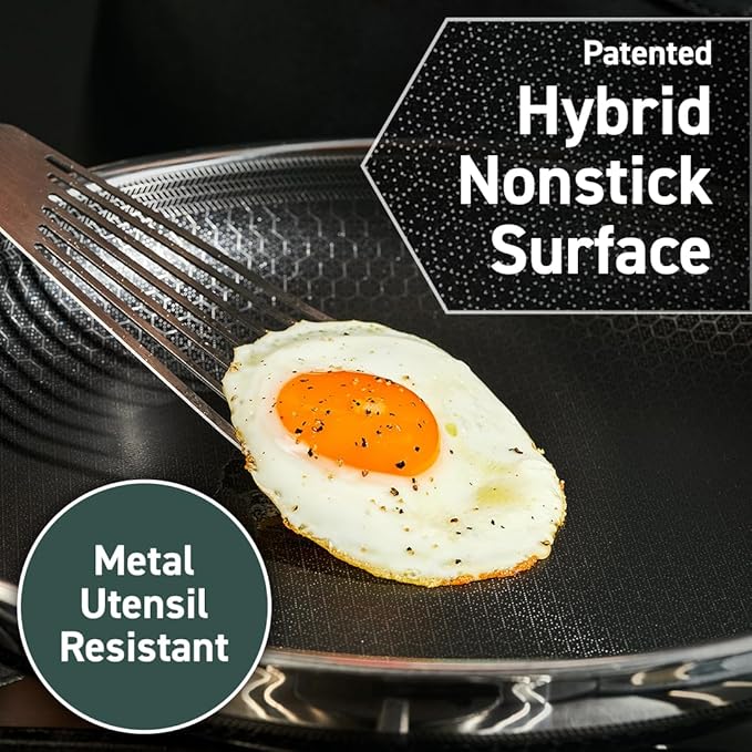 HexClad Hybrid Nonstick 10-Inch Frying Pan, Stay-Cool Handle, Dishwasher-Friendly, Oven-Safe Up to 900°F, Induction Ready, Compatible with All Cooktops