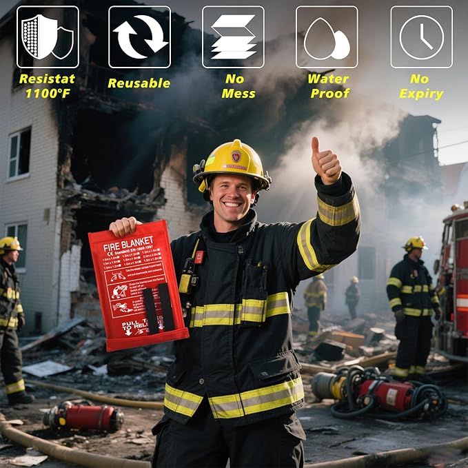 Smilco Emergency Fire Blanket for Home & Kitchen - 40x40 Flame-Retardant Fiberglass Fire Suppression Blankets, 4-Pack for Bedroom, Camping, BBQ & Emergency Safety (White)