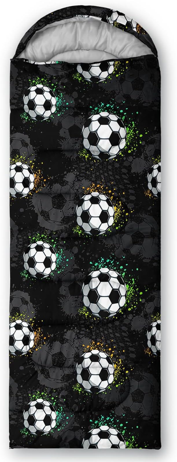 AILONEN Blue Glowing Basketball Sleeping Bag for Kids Boys,Warm and Cool Weather,Lightweight,Waterproof Backpacking,City Theme Ball Sports Sleeping Bag for Camping