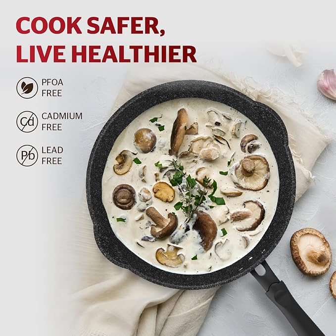 Sunhouse – 10 Inch / 20 cm Non-Stick Deep Frying Pan with Double Pour Spouts, 5-Layer Whitford Non-Stick Coating, PFOA-FREE, Stay-Cool Handle, Induction Compatible with All Cooktops