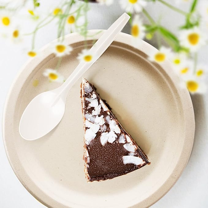 Gezond Compostable Spoons 150 Pack 6.7 Inch Disposable Spoons No Plastic Biodegradable Cutlery Set Heavy-duty for Party Wedding Camping Office Picnic