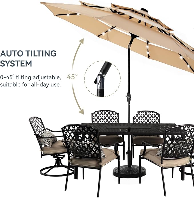 GREEN PARTY 10ft Outdoor Patio Umbrella, Auto-Tilt Market Table Umbrellas with Crank, 8 Sturdy Ribs & 1.5" Pole UV Protection for Garden Deck Backyard Pool