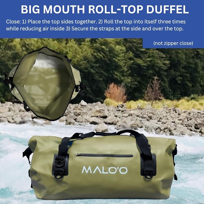 Malo'o Waterproof Dry Bag Duffel 40L/60L/100L, Roll Top Duffel Keeps Gear Dry for Kayaking, Rafting, Boating, Swimming, Camping, Hiking, Beach, Fishing - Internal & External Pockets and Molle Loops
