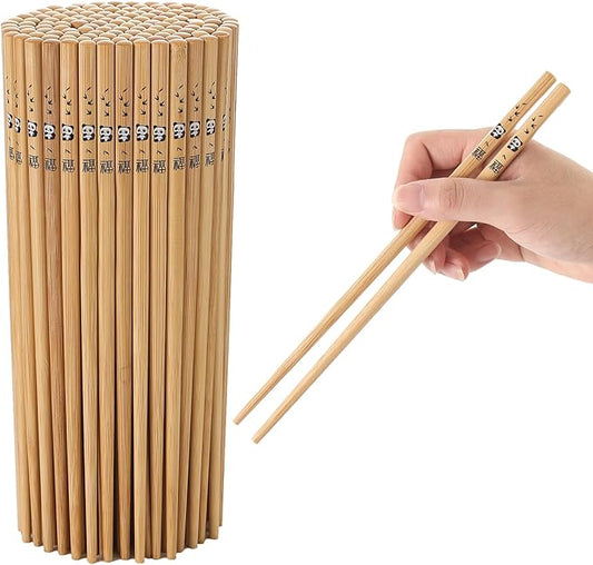 200 Pairs Bamboo Chopsticks - Reusable, Wooden, Disposable, Dishwasher Safe Bulk, 9.4 Inches with Chinese & Japanese Styles,Panda
