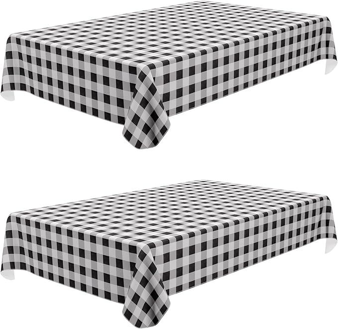 misaya 2 Pack Waterproof Vinyl Table Cloth, Buffalo Flannel Backed Tablecloth, Wipeable Plastic Table Cover for Dinner, Kitchen, Outdoor (52" x 70", Black & White)
