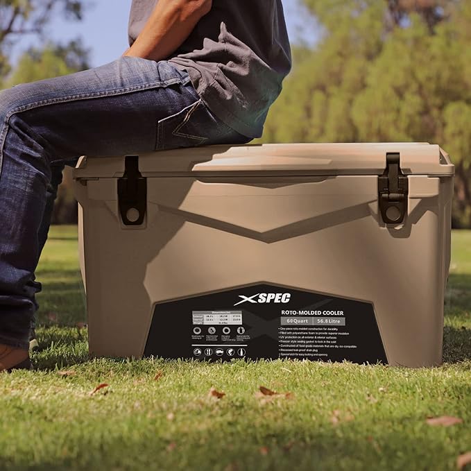 Xspec 60 Qt XL Roto Molded High Performance Camping Cooler Ice Chest | Extra Large Pro Tough Durable Outdoor Overland Rotomolded Hard Cooler