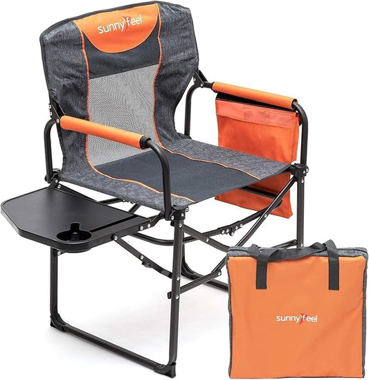 SUNNYFEEL Camping Directors Chair, Heavy Duty,Oversized Portable Folding Chair with Side Table, Pocket for Beach, Fishing,Trip,Picnic,Lawn,Concert Outdoor Foldable Camp Chairs