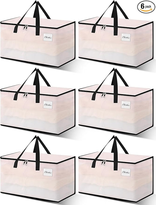 Heavy Duty Moving Bags - Extra Large Packing Bags and Storage Totes, Collapsible and Foldable Option for Moving and Storage, Clear, 93 L - 6 Pack