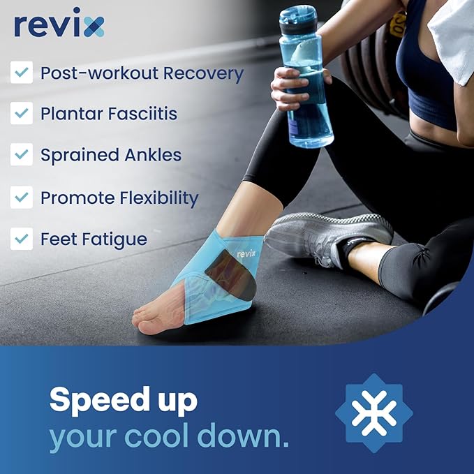 REVIX Ankle Ice Pack Wrap – Reusable Gel Cold Compression for Foot Discomfort, Ice Wrap for Feet Swelling and Recovery, Plantar Fasciitis, Achilles Tendonitis, and Sprained Ankles, 2 Packs