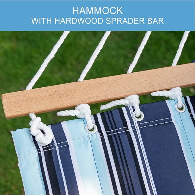 Lazy Daze Hammocks 12FT Quilted Fabric Hammock with Pillow, Double 2 Person Hammock with Spreader Bar for Outdoor Outside Patio Garden Yard Pool Beach QFH034