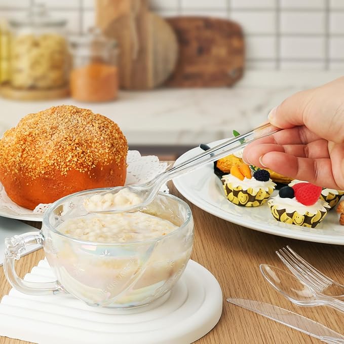 120 Count Plastic Spoons - Premium Disposable Spoons,Clear Plastic Silverware Spoons Heavy Duty,BPA-Free,Heat Resistant,Suitable for Parties,Events and Everyday Use