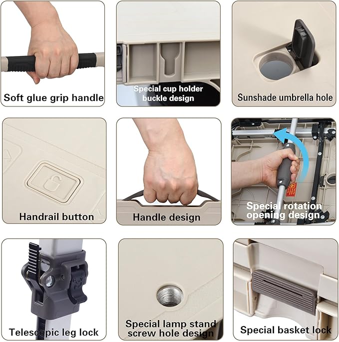 LEADALLWAY 3-in-1 Multi-Purpose Camping Table Wagon Portable Outdoor Platform Truck, Dolly & Utility Cart with 5.4" Wheels