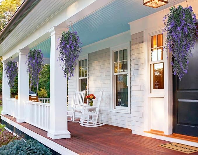 RECUTMS Artificial Plants Fake Eucalyptus Plants Faux Hanging Leaves Green Plant Artificial Hanging Plant for Indoor Home Room Kitchen Table Outdoor Patio Garden Yard Decor(Purple)