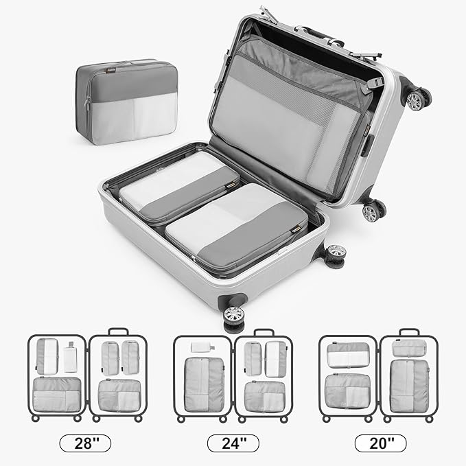 4 Set Compression Packing Cubes for Travel, Suitcases and Backpack Space Saving Organizers (Silver)
