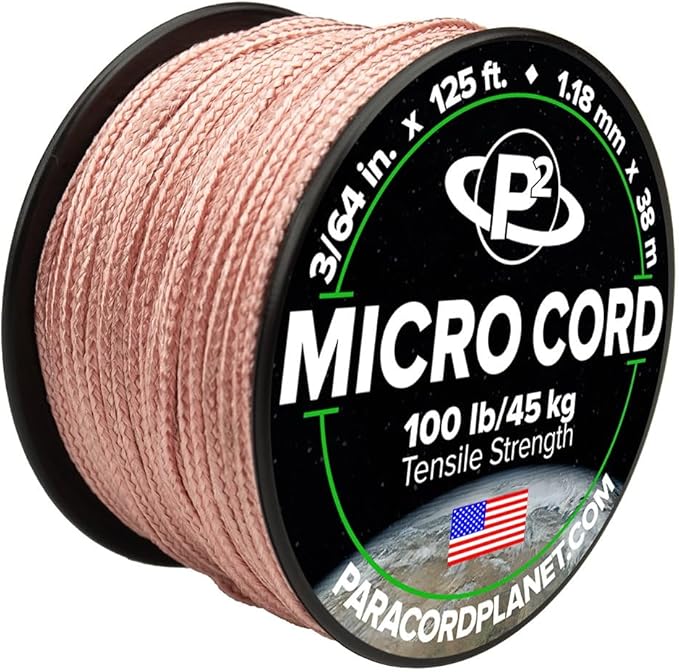Paracord Planet Micro Paracord – Thin Braided Cord for Crafting, Fishing, and DIY Projects in 125 ft Spools – Rose Gold
