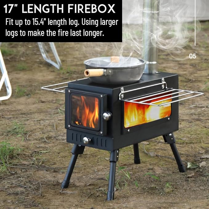 Preself Hot Tent Stove, Large Side Window, Winter Wood Burning Stove for Heating Cooking Camping Hunting (XL)