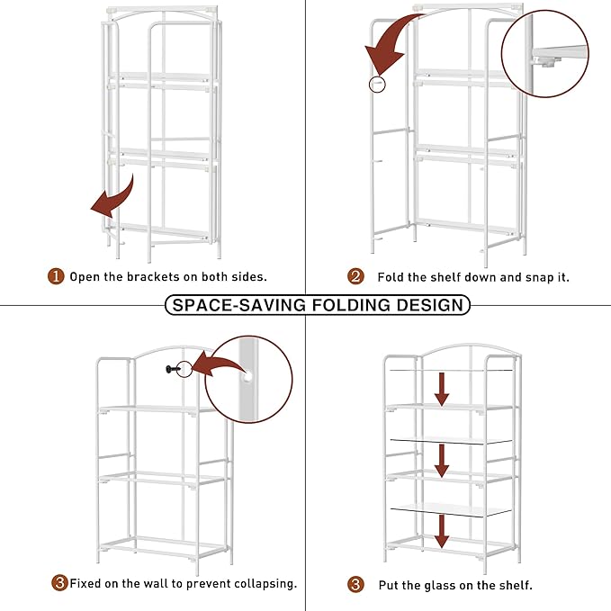 Crofy No Assembly Folding Bookshelf for Living Room, 3 Tier White Collapsible Book Shelf for Home Office, Portable Bookcase Storage Organizer