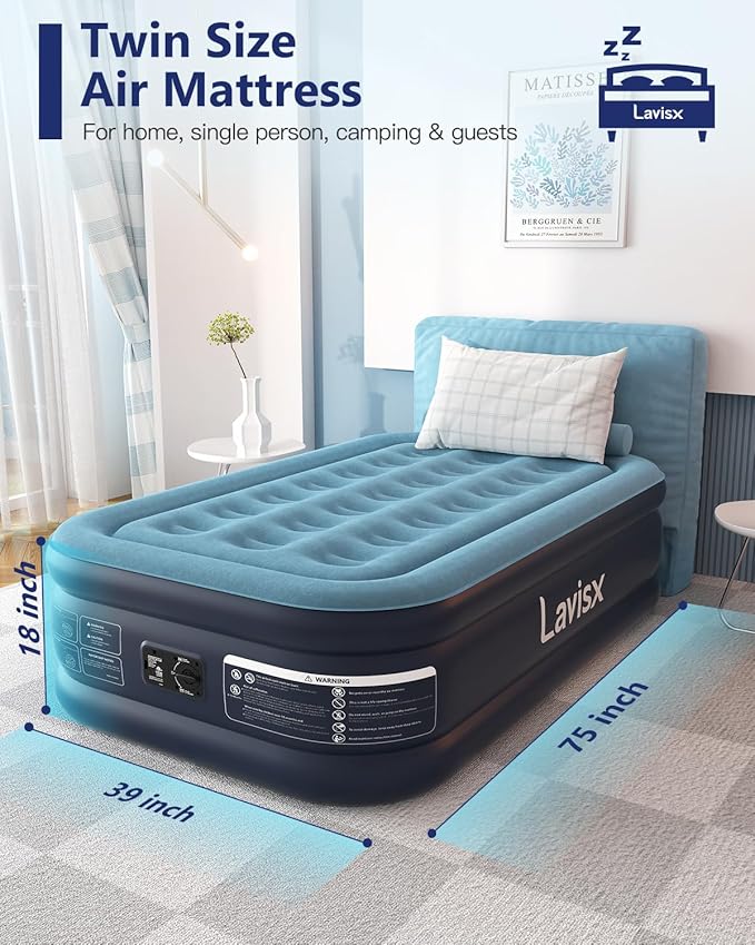 Twin Air Mattress with Built in Pump 18" Blow Up Mattress Raised Air Bed, 3 Mins Quick Self Inflatable with Storage Bag for Guest and Home
