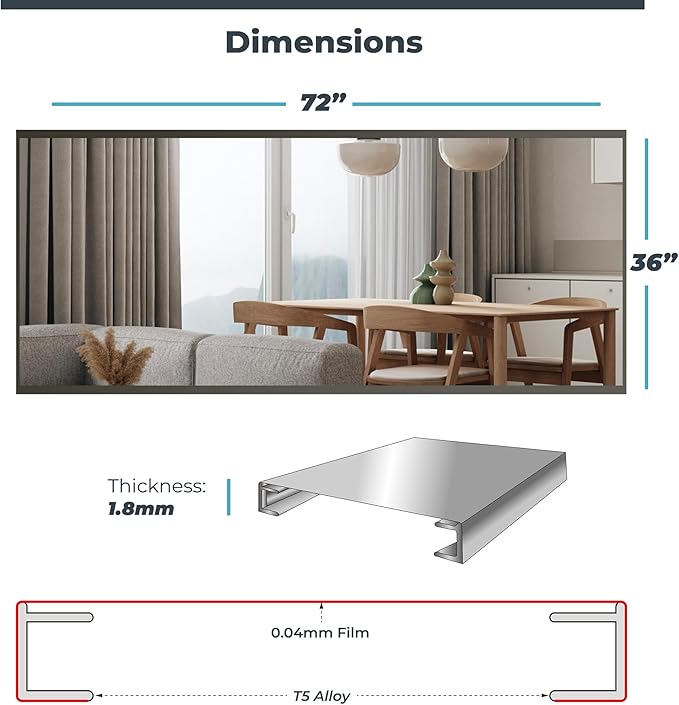 Nano Full Length Mirror Shatterproof Oversized Full Body Glassless Mirror for Home Gym Dance Studio and Workout Room 36" x 72" Black