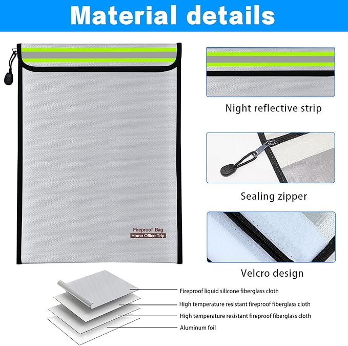 2PCS 15"x11" Fireproof Document Money Bag Home Office Travel Fireproof Safe Storage Pouch for A4 Document Cash Money Valuables Jewelry Passport Currency Keys Tablet Power Bank Lipo Battery