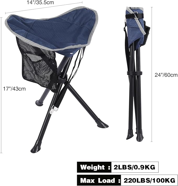 REDCAMP Folding Camping Chair for Spectator Portable, Lightweight 3 Legged Tripod Camping Stools for Adults Fishing Backpacking Hunting, 17 Inch Tall, Blue