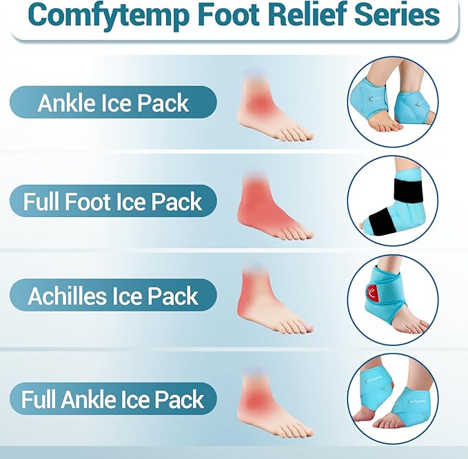 Comfytemp Ankle Ice Pack Wrap for Swelling, Plantar Fasciitis, Foot Pain Relief, Gel Packs for Injuries Reusable, Hot Cold Compression for Achilles Tendonitis, Sprain Ankles, Get Well Gift, 2 Packs