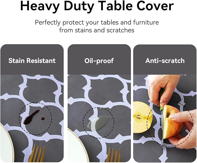 Romanstile Rectangle Plastic Tablecloth, 100% Waterproof Oil-Proof Checkered PVC Table Cloth, Heavy Duty Vinyl Table Cover for Dining, Camping, Picnic, Outdoor - 54 x 78 Inch, Moroco Grey