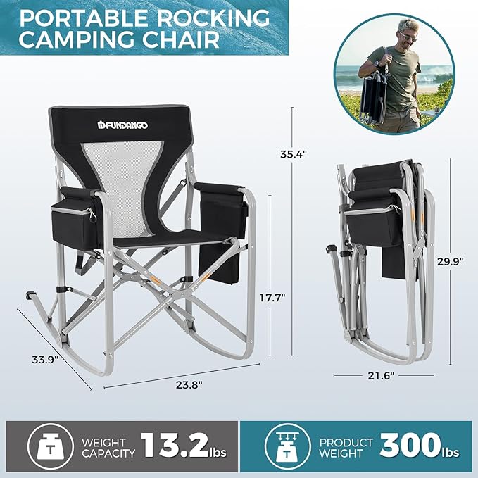 FUNDANGO Camping Director Chair for Adults, Foldable Portable Chair Outdoor Folding for Outside, Backyard, Patio, Lawn, Garden