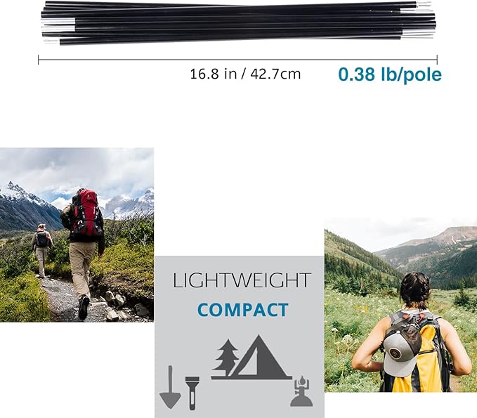 Aluminum Tent Poles Replacement, Black Pre-Assembled Tent Pole, 7001 T6 Heated Camping Tent Rod