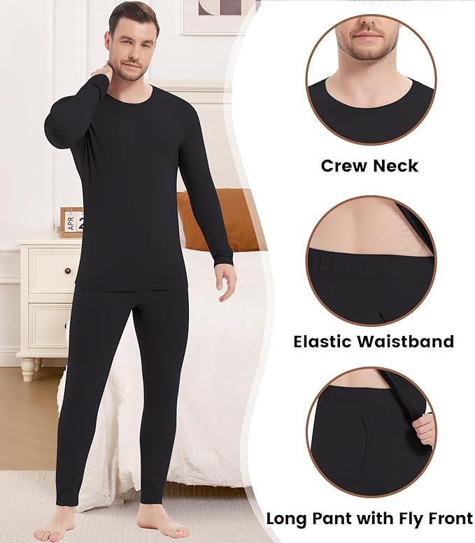 NACHILA Men's Thermal Underwear Set-Viscose Made from Bamboo, Soft Long Sleeve Base Layers Top and Bottom Warm Long Johns Set