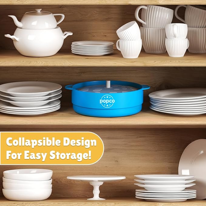 POPCO Silicone Popcorn Maker - Microwave Popcorn Popper - Collapsible Bowl, Heat-Resistant, Easy to Clean, Ideal for Family Movie Nights, 15-Cup Capacity - Transparent Glacier Blue