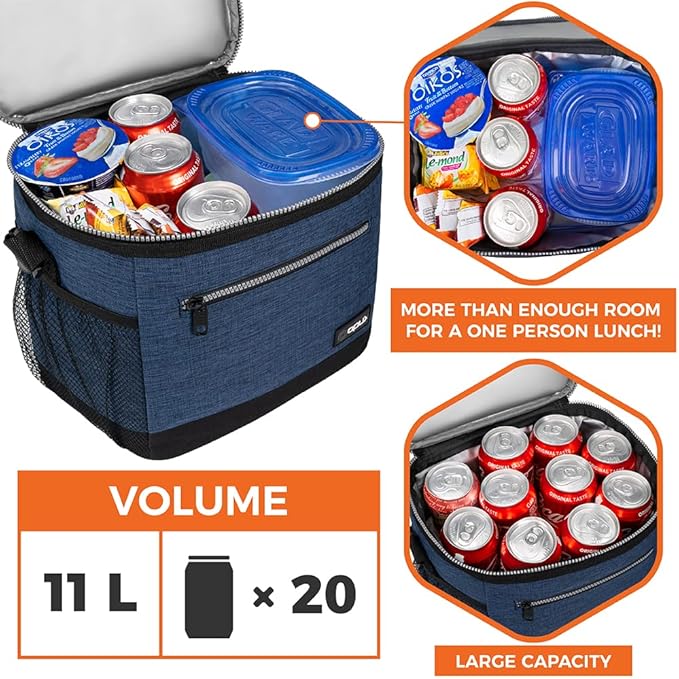 opux Extra Large Insulated Lunch Box Men Women, Lunch Bag for Work, Leakproof Soft Cooler Tote Adult, Lunch Pail, Picnic Beach Collapsible Food Bag with Shoulder Strap, Heather Navy