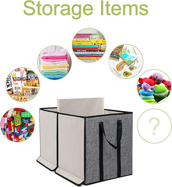 Large Kids Toy Box Chest Storage organizer with Double Flip-Top Lid - Collapsible Sturdy Toy Organizers And Storage Bins With Big Handles For Nursery, Playroom, 26.8"x13.8"x16"(Grey)