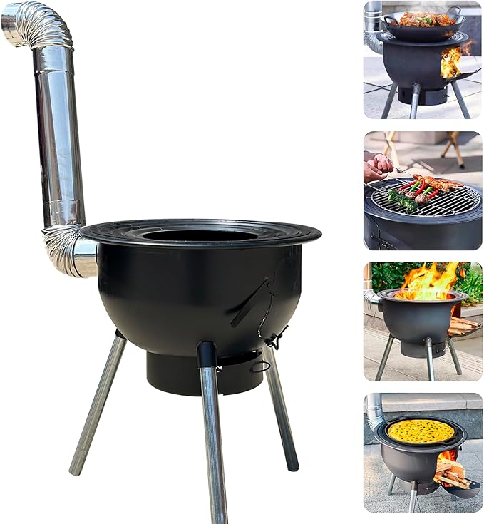 Multifunction Wood Burning Stove with Grill Rack,Large Portable Charcoal Grill,Camping Rocket Stove for Outdoor/Backyard Cooking,Chinese Wood Stove,Off Grid Living Supplies