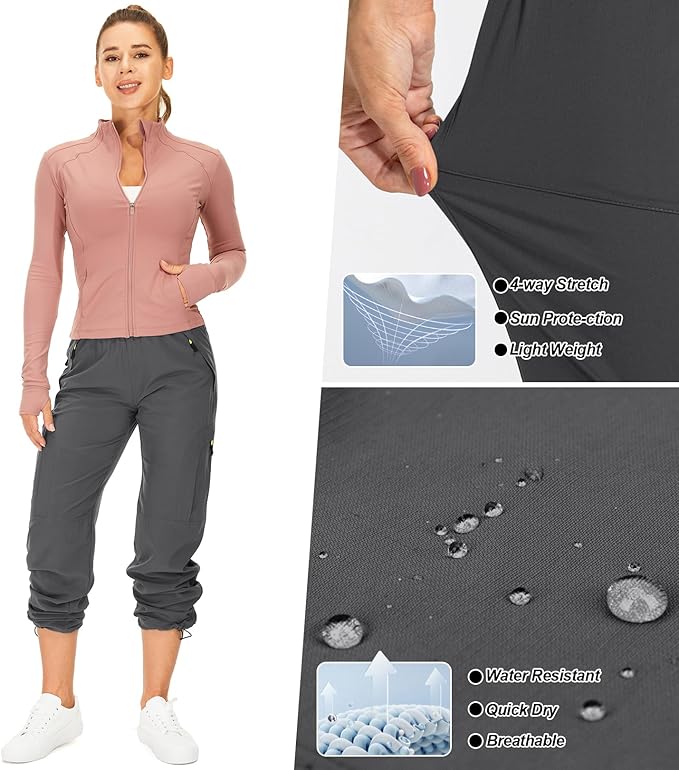Womens Hiking Pants Quick Dry UPF 50 Lightweight Travel Golf Cargo Safari Pants Zipper Pockets